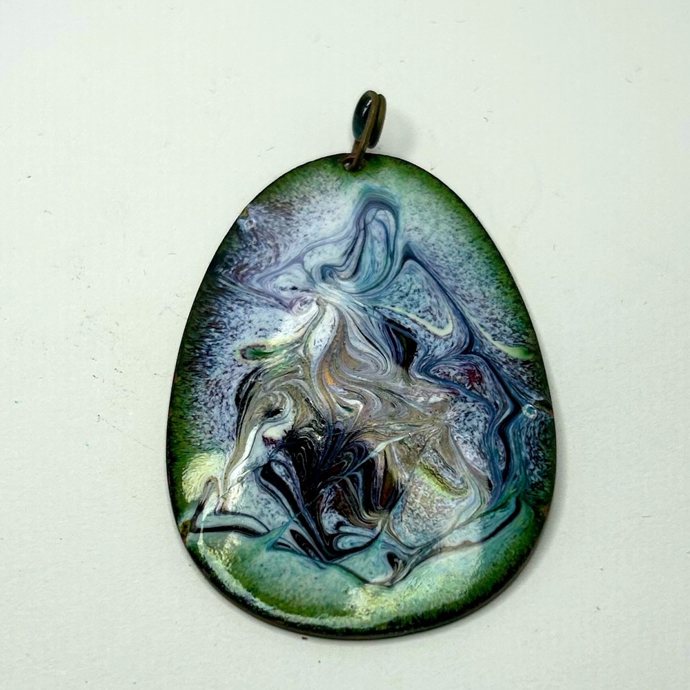 Vintage Large Oval Mid-Century Enamel Pendant- Reversible #5